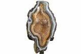Geode Section With Colorful Agate Rind & Metal Stand - Uruguay #121864-1
